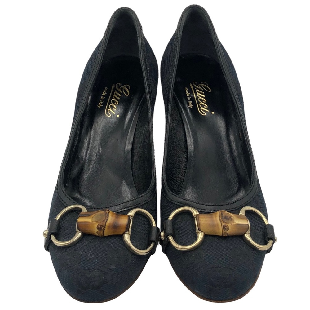 Gucci Black GG Canvas Bamboo Horsebit Pumps Heels Size 5 - Picture 3 of 11
